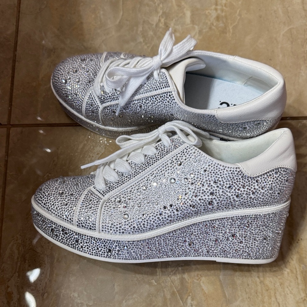 INC International Concepts White Crystal-Embellished Lace-Up Sneakers - Picture 2 of 4